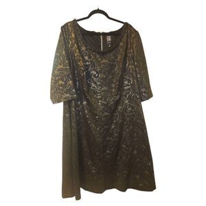 JAX Black Matte Floral Beaded Accent Dress -‎ Size 24W